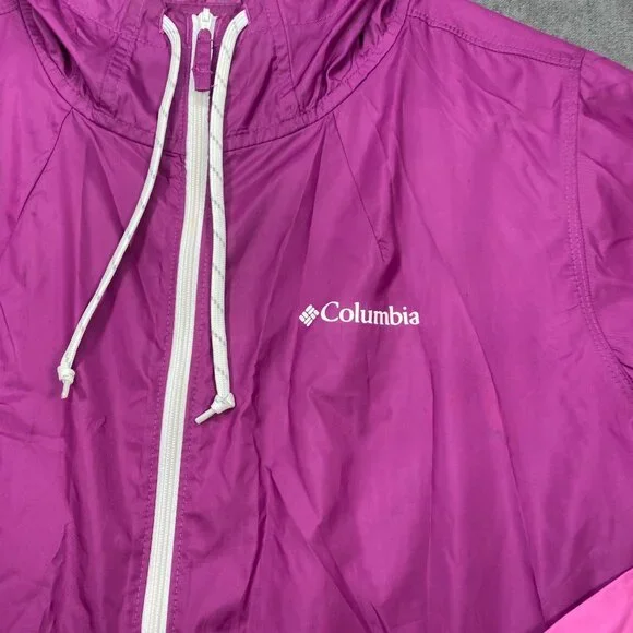 Columbia Womens Two-Tone Pink Lightweight Windbreaker Jacket With Hood Medium - Picture 11 of 13